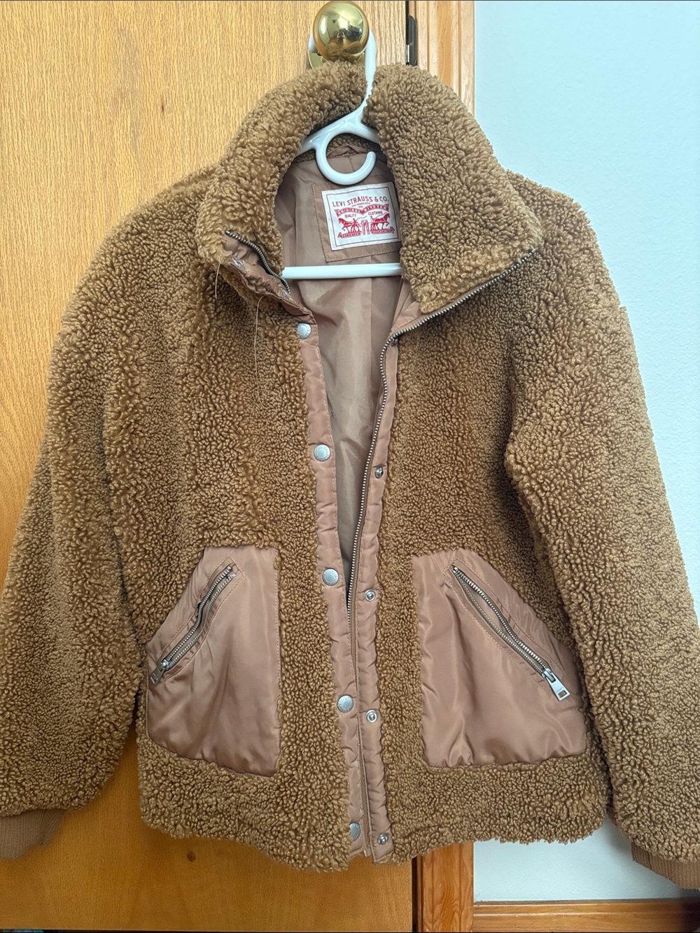 Levi's Women’s Brown Teddy Sherpa Jacket with Zip & Snap Front